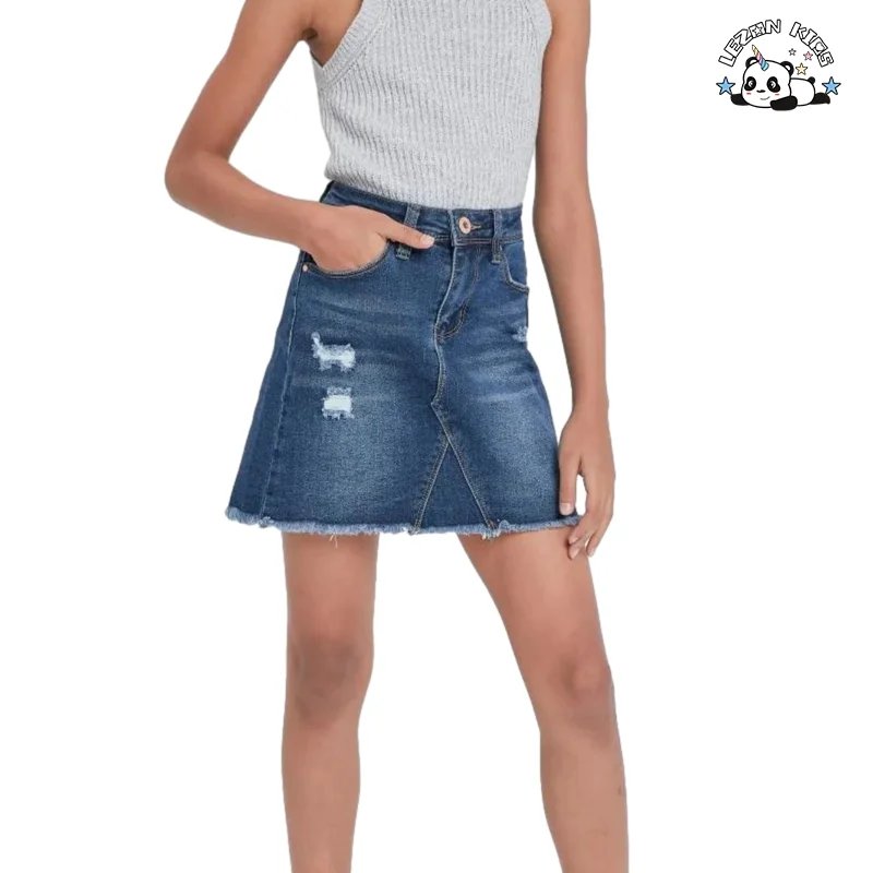 LEZONKIDS - Customizable Stylish Design Girls Summer Skirt Button up a Line Denim Girls Jeans Skirts for Kids